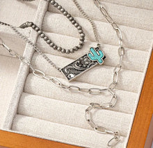 Load image into Gallery viewer, Layered Cactus Bar Charm necklaces