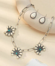 Load image into Gallery viewer, White/Turquoise squash blossom necklace set