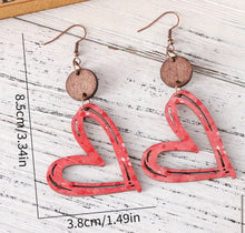 Load image into Gallery viewer, Wooden Dangle heart Earrings