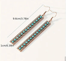 Load image into Gallery viewer, Copper/Tuquoise Bar dangle earrings