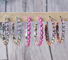 Load image into Gallery viewer, Western Iridescent/Stone hoops