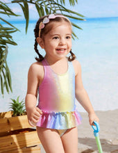 Load image into Gallery viewer, Shiny Ruffled Striped swimsuit