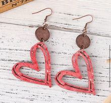 Load image into Gallery viewer, Wooden Dangle heart Earrings