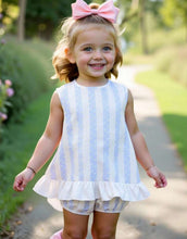 Load image into Gallery viewer, Blue Striped Flower Short Set