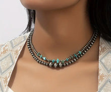 Load image into Gallery viewer, Navajo pearl/turquoise double strand necklace