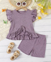 Load image into Gallery viewer, Ruffled Ribbed Short Outfit