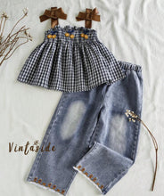 Load image into Gallery viewer, Denim Plaid Cherry Outfit