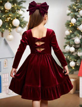 Load image into Gallery viewer, Velvet Bow Open Back Winter Dress