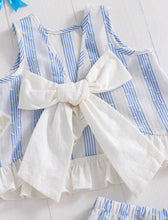 Load image into Gallery viewer, Blue Striped Flower Short Set