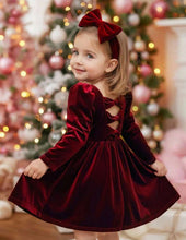 Load image into Gallery viewer, Velvet Bow Open Back Winter Dress