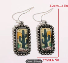 Load image into Gallery viewer, Rectangle Cactus Dangle Earrings