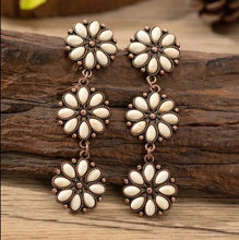 Load image into Gallery viewer, Copper/Stone Dangle Flower Cluster Earrings