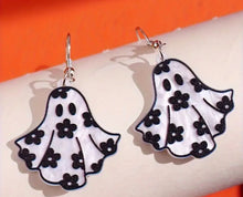 Load image into Gallery viewer, Acrylic Halloween Flower Ghost Earrings