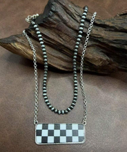 Load image into Gallery viewer, Checkered Bar /Navajo Pearl Necklace Set