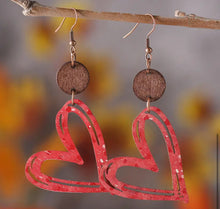 Load image into Gallery viewer, Wooden Dangle heart Earrings