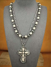 Load image into Gallery viewer, Layered Cross Navajo Pearl Necklaces