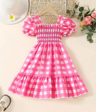 Load image into Gallery viewer, Pink Checkered Puff Sleeve Dress