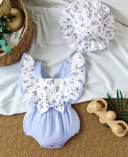 Load image into Gallery viewer, Blue Flowered onesie/Hat