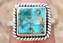 Load image into Gallery viewer, Square Bohemian stone Turquoise ring