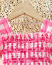 Load image into Gallery viewer, Pink Checkered Puff Sleeve Dress