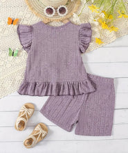 Load image into Gallery viewer, Ruffled Ribbed Short Outfit