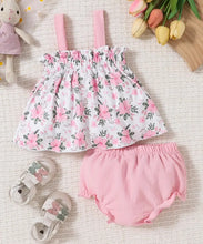 Load image into Gallery viewer, Pink Suspender Floral Outfit