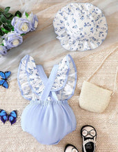 Load image into Gallery viewer, Blue Flowered onesie/Hat