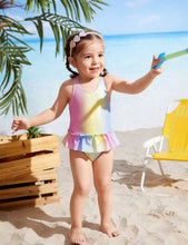 Load image into Gallery viewer, Shiny Ruffled Striped swimsuit
