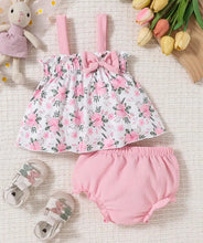 Load image into Gallery viewer, Pink Suspender Floral Outfit