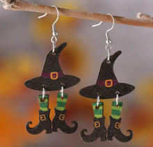 Load image into Gallery viewer, Wooden Halloween Witch Earrings