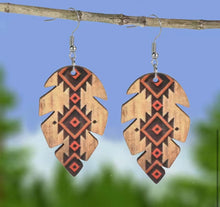 Load image into Gallery viewer, Wooden leaf earrings