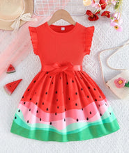 Load image into Gallery viewer, Watermelon Ruffle sleeve dress