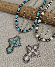 Load image into Gallery viewer, Layered Cross Navajo Pearl Necklaces