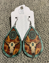 Load image into Gallery viewer, Steerhead wooden teardrop earrings