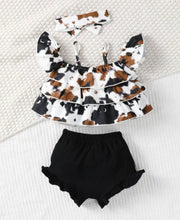 Load image into Gallery viewer, Cold shoulder cow short outfit