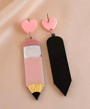 Load image into Gallery viewer, Heart pencil drop earrings