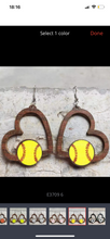 Load image into Gallery viewer, Wooden cutout sport heart earrings