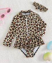 Load image into Gallery viewer, Leopard long sleeve skirt one piece