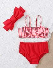 Load image into Gallery viewer, Red Striped bow bikini