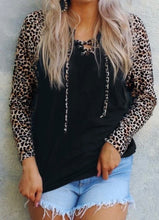 Load image into Gallery viewer, Lace up leopard long sleeve shirt