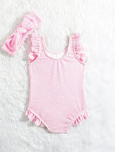 Load image into Gallery viewer, Pink striped ruffled one piece