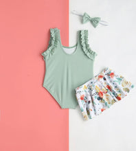Load image into Gallery viewer, Green ruffled bikini skirt swimsuit