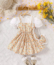 Load image into Gallery viewer, Puff sleeve top flower dress and purse