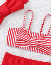 Load image into Gallery viewer, Red Striped bow bikini